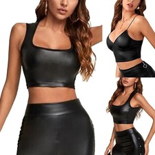Crop tops femme look humide gothique punk streetwear slim brillant fête club we