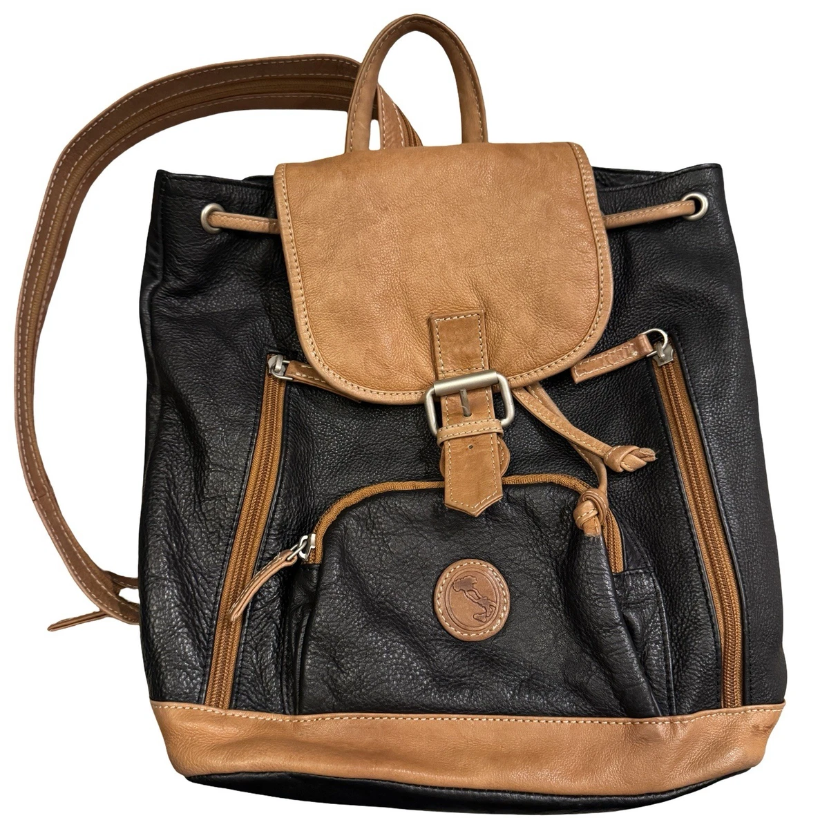 Vera Pelle Italian ImportLeather Cream and Brown Leather Mini Backpack for Women Genuine leather backpack for woman MONTE VELINO, TAUPE  main image 2