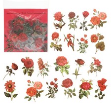 40Pcs / 1Set Clear Flower PET Sticker, Waterproof Flower Decal, Red