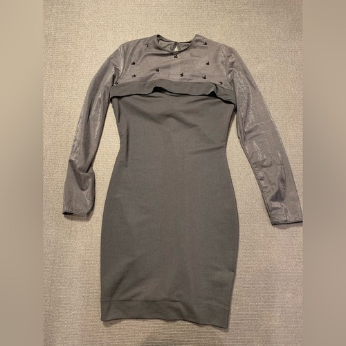 Anna Sui, Anna Sui Black Bodycon Dress Sheer Long Sleeve Beaded Bow Sz Small Vintage 80’s