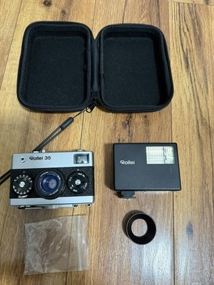 Rollei 35 35mm Film Camera    Tessar 40mm f/3.5   Very good w/ Flash & Case