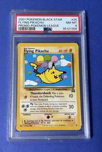 2001 Pokémon Black Star Flying Pikachu Promo-Pokemon League #25 PSA 8 NM-MT