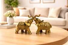 Feng Shui Elefanten Paar Antik-Gold  Glücksbringer für Wohlstand  Deko Skulptur