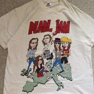 Pearl Jam ''World Jam'' 1991 Europe Tour Cities Graphic Band Tee White Size L