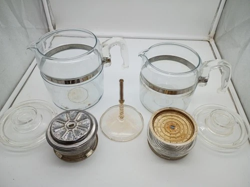 Vintage Pyrex Flameware Glass Percolator Coffee Pot Complete 6 & 9 Cup Set LOT