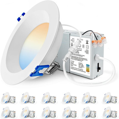 Dimmable 4'' LED Downlight 12W 1080LM, 5CCT Selectable, 12 Pack, ETL Certified