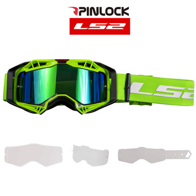 LS2 Aura Pro MX Brille grün mit Pinlock Clear & Iridium Gläser Abrisse Enduro