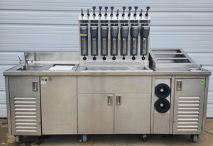 93" CUSTOM MILKSHAKE WORKSTATION, 7 MIXERS, DIPPING FREEZER, 12 SYRUP PUMPS