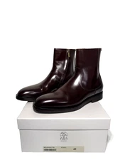 BRUNELLO CUCINELLI Polished Calfskin Leather Boots w/ Zipper Brown 42 - $1,800