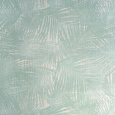 Floral Tropical Palm Leaves bamboo textured Mint Green cream metallic Wallpaper