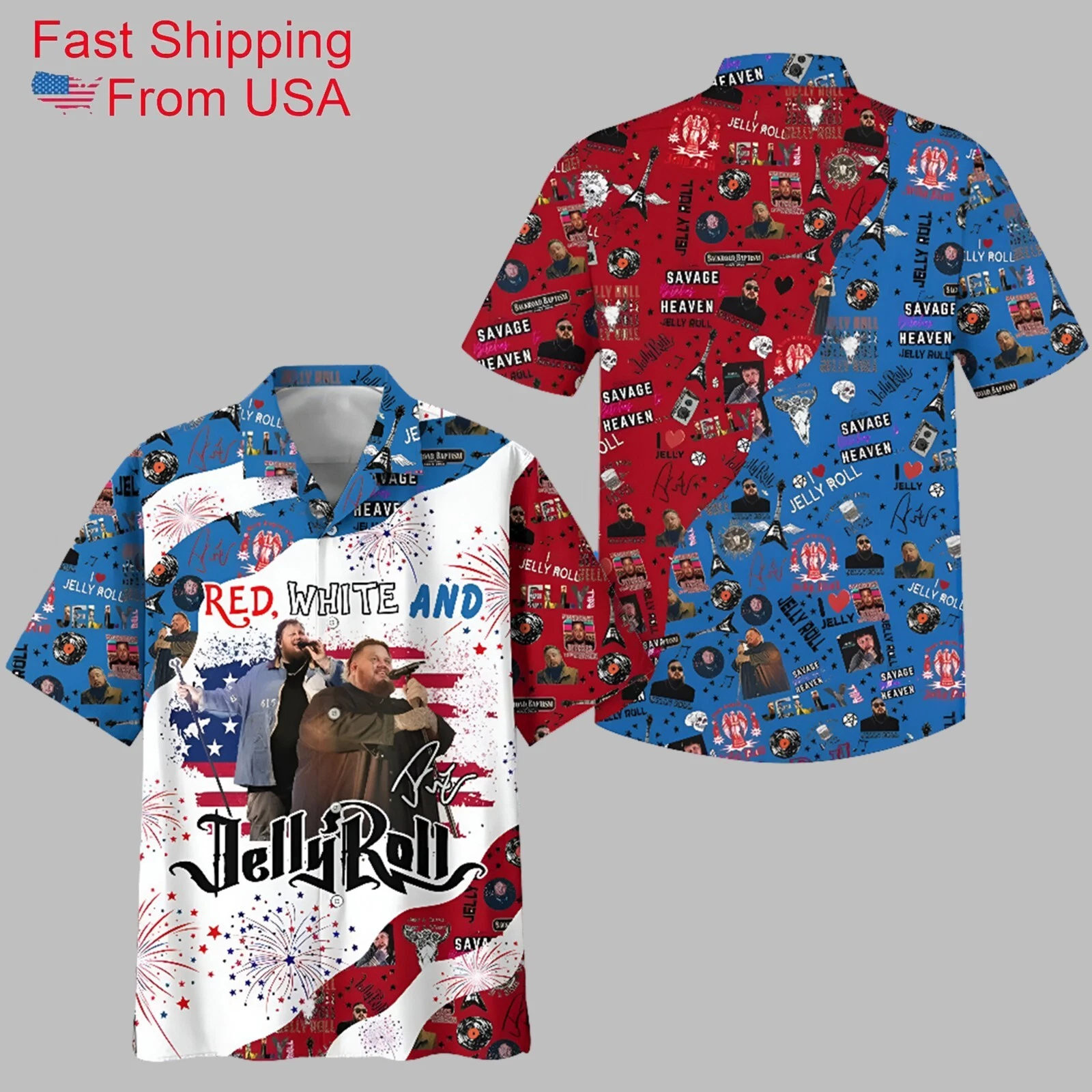 Jelly Roll 3D Hawaiian Shirt, Button Down Full Size