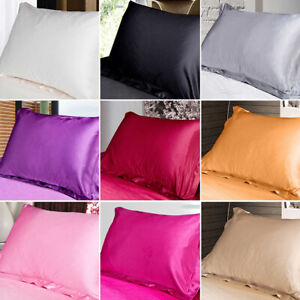 Standard Queen Satin Silk Pillow Cases Cushion Cover Solid Pillowcase Home Decor