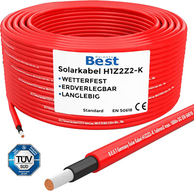 Germany B.E.S.T Solarkabel Solarleitung 4mm² reines Kupferkabel H1Z2Z2-K 20m Rot