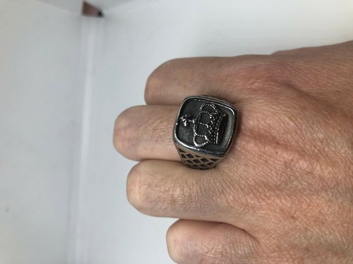 Vintage Silver Stainless Steel Genuine Size 12 Men's Crown Ring - Afbeelding 3 van 4