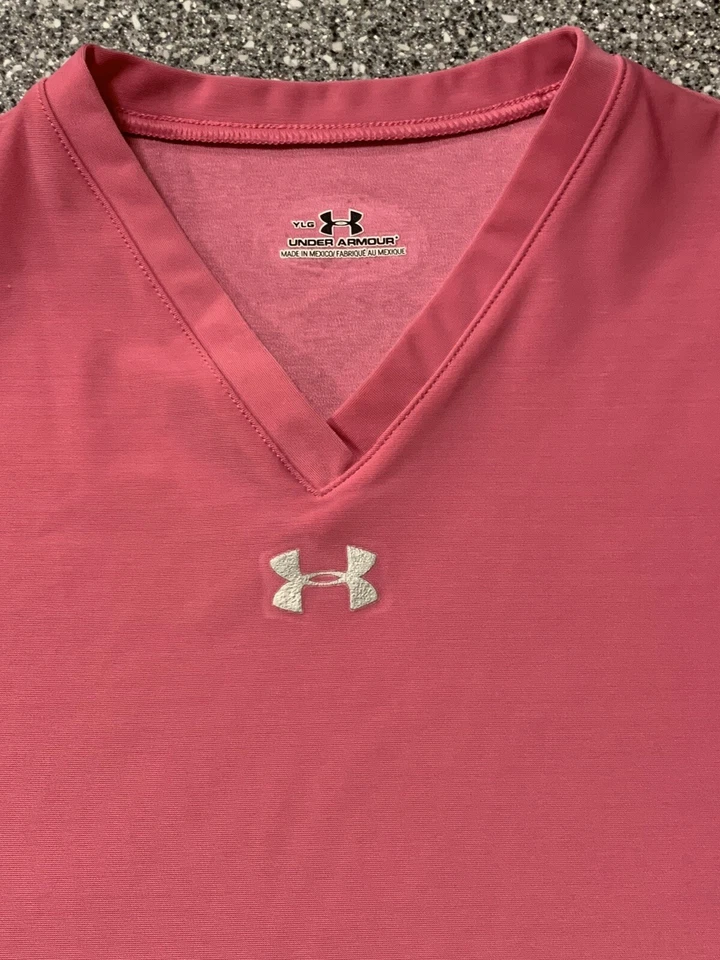 Under Armour Girls Youth Large V Neck Compression Shirt Pink BNWOT - Image 2 of 4