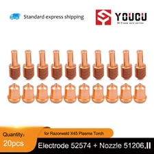YOUCU 20pcs 51206 Plasma nozzle Tips + 52574 Electrode for Razorweld X45 torch