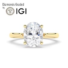 G/VS1, 3.00Ct, Solitaire Lab-Grown Oval Diamond Engagement Ring, 18K Yellow Gold