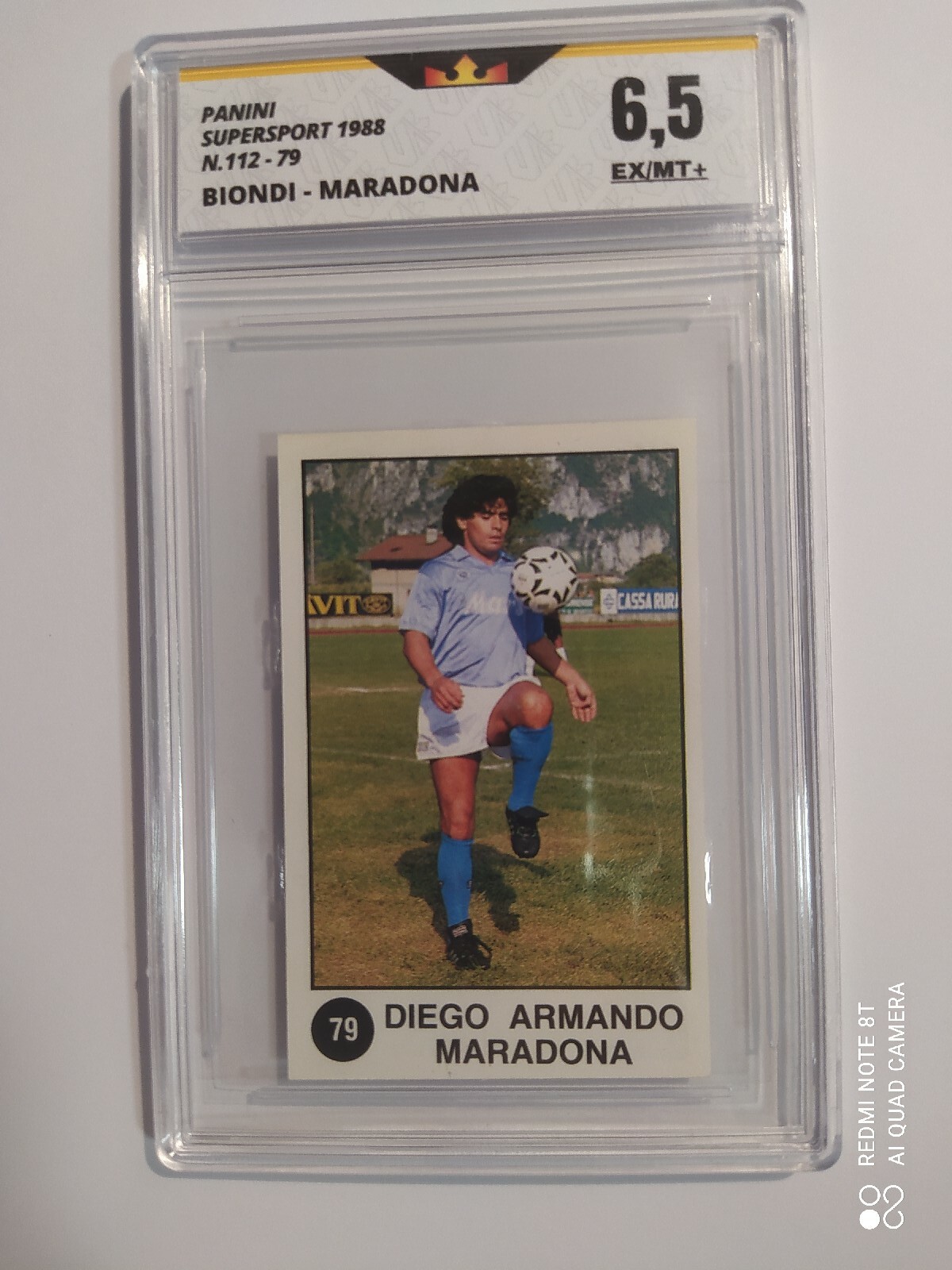 STICKER CARD DIEGO MARADONA MAT BLONDE PANINI 1988 GRADED 6.5 EX/MT + NO PSA SGC view 1