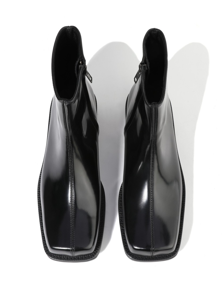 Firenze Atelier Men Handmade Black Leather Square Toe Side Zip