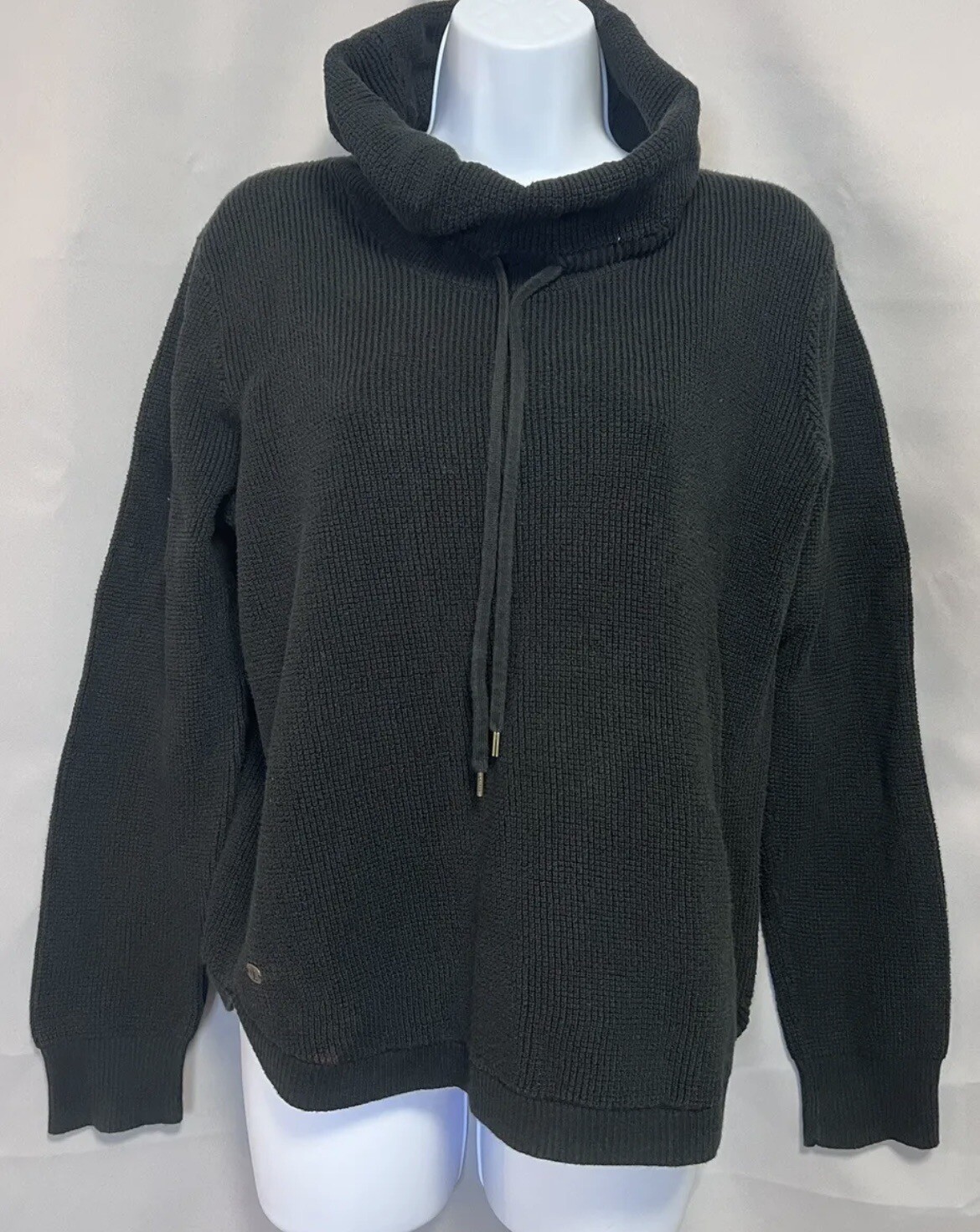 Lauren Ralph Lauren Women's Waffle Knit Funnel Neck Top 100% Cotton Black  XL