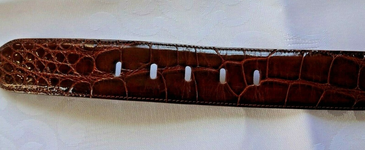 Vintage Brooks Brothers Womens brown Alligator Leather Belt Size M 1990s Brown Faux Croc Belt, Vintage Crocodile Embossed Belt  main image 2