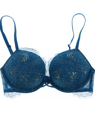 Victoria s Secret Bombshell Plunge 38c Add 2 Cups Blue Sapphire Shimmer EUC