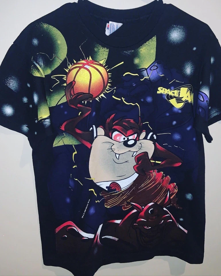 VERY RARE Space Jam 1996 Vintage All Over Print Movie Promo T-Shirt Loony Tunes - Image 2 of 4