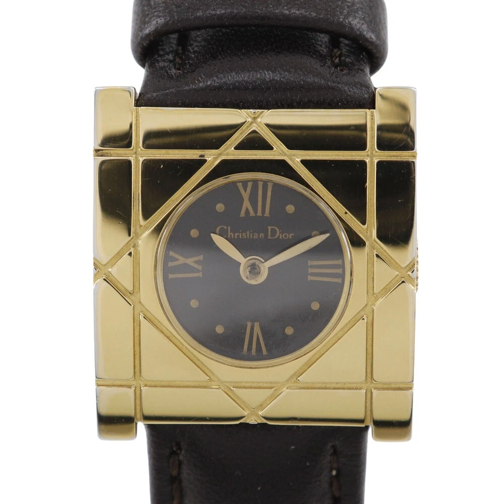 Dior D82 150 Cannage Square Watches blackDial Plated Gold/Embossed Leather...