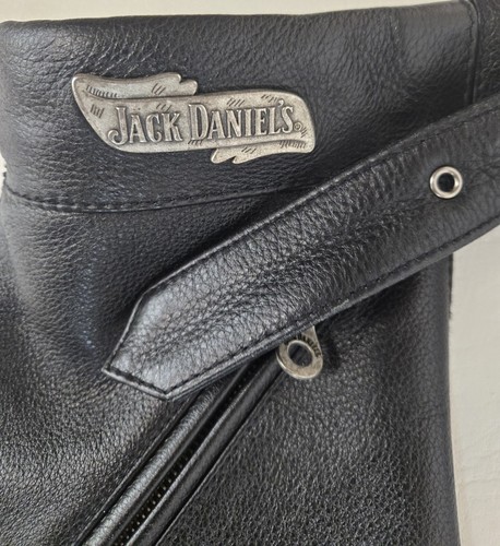 Women's JACK DANIELS Black Leather Motorcycle Chaps, Butter Soft - Rare - Picture 3 of 15
