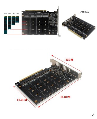 Adaptor Card With Installation Hardwares PCIe x 16 Adaptor For Quad M.2 NVMe SSD