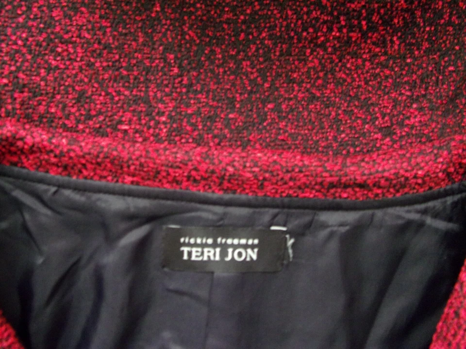 Jaqueta terno Rickie Freeman Teri Jon tamanho G vermelha preta lã boucle xale colarinho 12 - Imagem 4 de 4