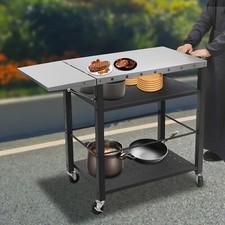 Foldable Stainless Pizza Oven Table 4-Tier Outdoor Grill Cart Trolley on Wheels
