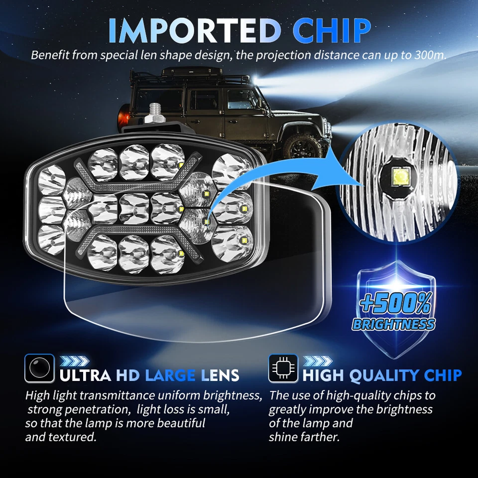 6X 12V 24V 10" Jumbo Oval LED Spot Lamp Dual White & Amber DRL Driving Lights - Image 3 of 4