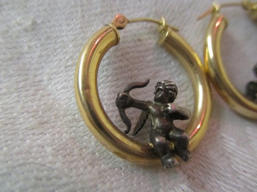 Vintage Peter Brams Design 10K Gold & Sterling Creolen Cherubs mit Schleifen - Bild 2 von 4