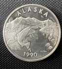 Alaska  1990 Salmon Fishing - State Coin - 1 Oz 999 Fine Silver Round