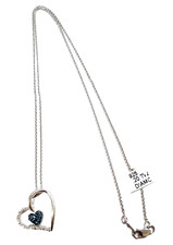 GENUINE WHITE,BLUE DIAMOND HEART SHAPE 925 STERLING SILVER PENDANT 16" NECKLACE