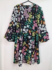 Asos Ladies Size 4 Ruffle Sleeve Pleated Black Floral Dress