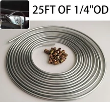 Brake Fuel Line Hose Tubing Kit Zinc-Coated 25Ft. of 1/4 w/16 Fittings Universal