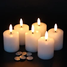 Flameless Pillar Candles - 6 Pack White with Timer, Battery Operated 3D Wick LED