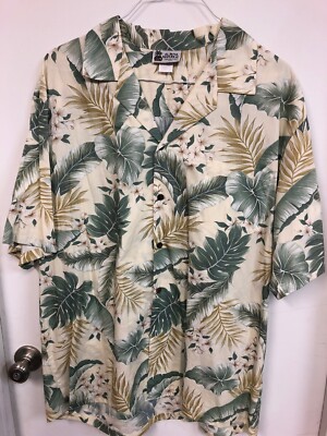 Vintage Aloha Republic Flowers And Palms Hawaiian Shirt Size XL Made In Hawaii