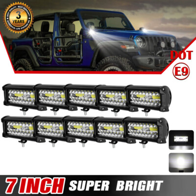 10PCS 12000W 7'' LED Work Light Bar Combo Beam Pods Driving Off-Road Tractor ATV
