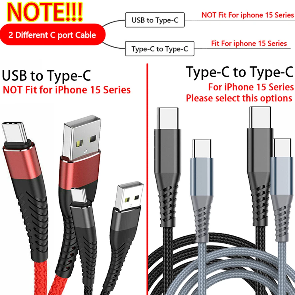 Heavy Duty Braided USB C Type-C Fast Charging Data Sync Charger Cable Long Cord - Image 3 of 4