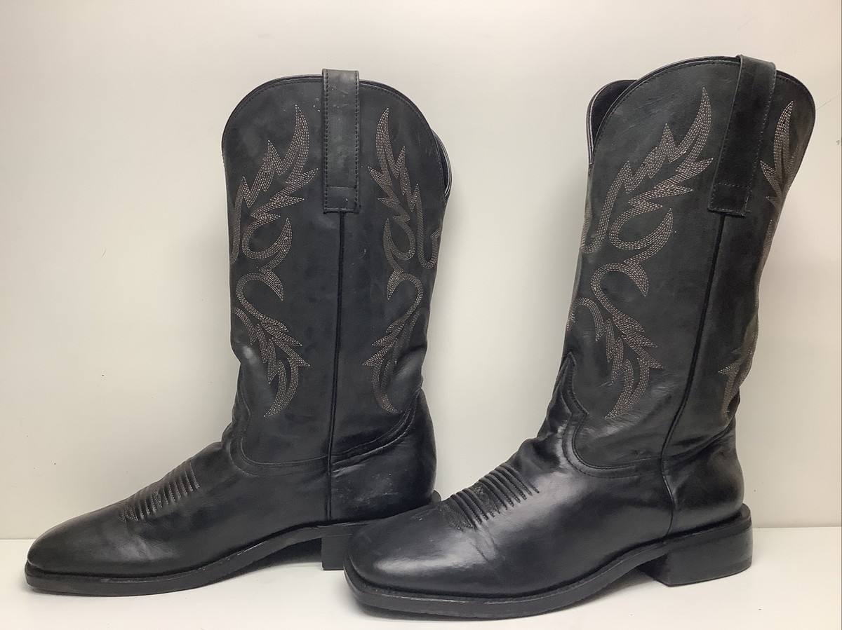 VTG MENS MASTERSON BOOT CO COWBOY SQ TOE BLACK BOOTS SIZE 10  display picture 2