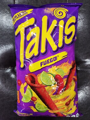 TAKIS FUEGO BARCEL HOT CHILI PEPPER & LIME 9.9 OZ 08/2026 FRESH TORTILLA CHIPS