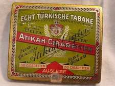 Alte Blechdose"ECHT T&Uuml;RKISCHE TABAKE" ATIKAH-CIGARETTEN" DELTA CIGARETTENFABRIK
