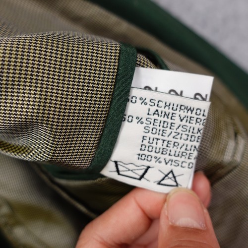 Vintage 80s Double Breasted Blazer Mens 40L M Green Wool Silk Peak Lapel Jacket - Picture 15 of 18