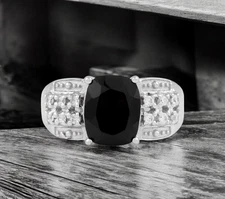 Black Onyx Cushion Cut Gemstone With 925 Sterling Silver Ring For Men's #A110 #