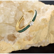 ANELLO  CHIMENTO CON BRILLANTE E SMERALDI IN ORO GIALLO  750/1000,18KT
