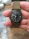 VTG Timex Camper Men 34mm Field Watch Black Dial Green Canvas Band NEW BATTERY!