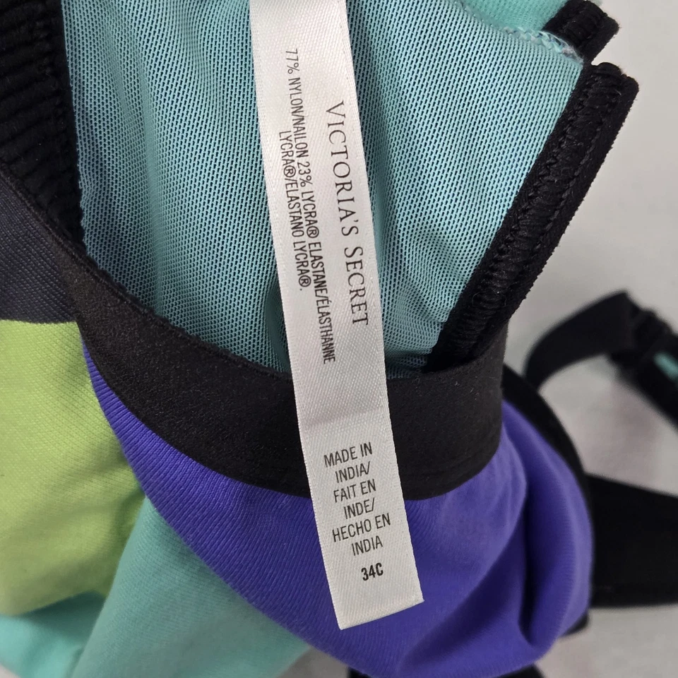 Sujetador deportivo Victoria's Secret para mujer 34C Aqua retro a rayas bloques de colores cremallera frontal Foto 4 de 4